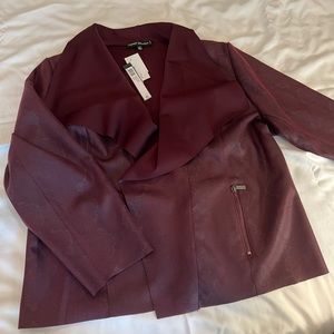Faux leather cascade jacket topper with gunmetal zippers, size 2X, NWT